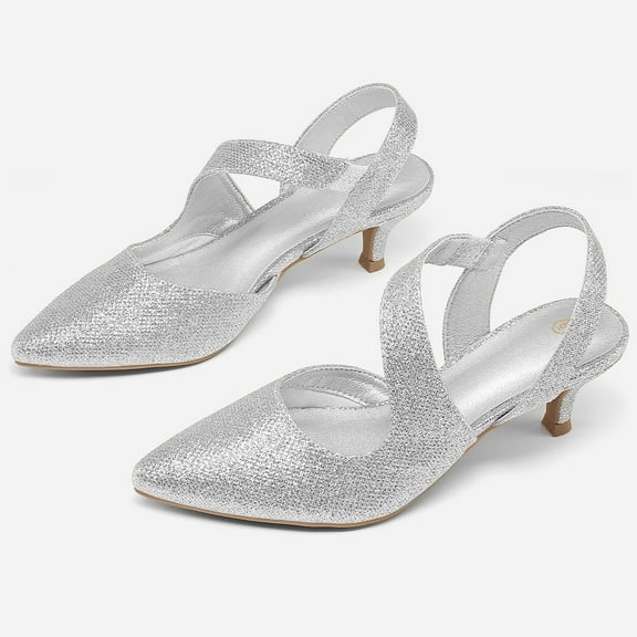 Bocca Women's Heel Pumps Silver 2 inch Slingback Dress Shoes 7.5M