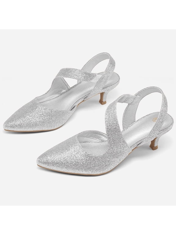 Women's Heel Pumps Silver 2 inch Slingback Dress Shoes 8.5M