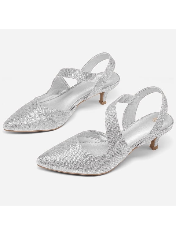 Women's Heel Pumps Silver 2 inch Slingback Dress Shoes 8M