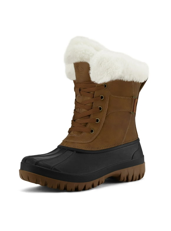 Women's Insulated Snow Boots Black Mid-calf Winter Boots Lace-up 9M