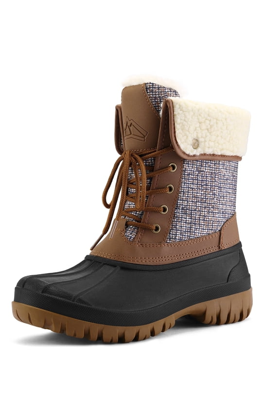 Women's Insulated Snow Boots Brown Mid-calf Winter Boots Lace-up 6M