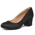 thumbnail image 1 of Bocca Women's Low Heel Pumps Black Glitter Chunky Block Dress Shoes 9.5M, 1 of 6
