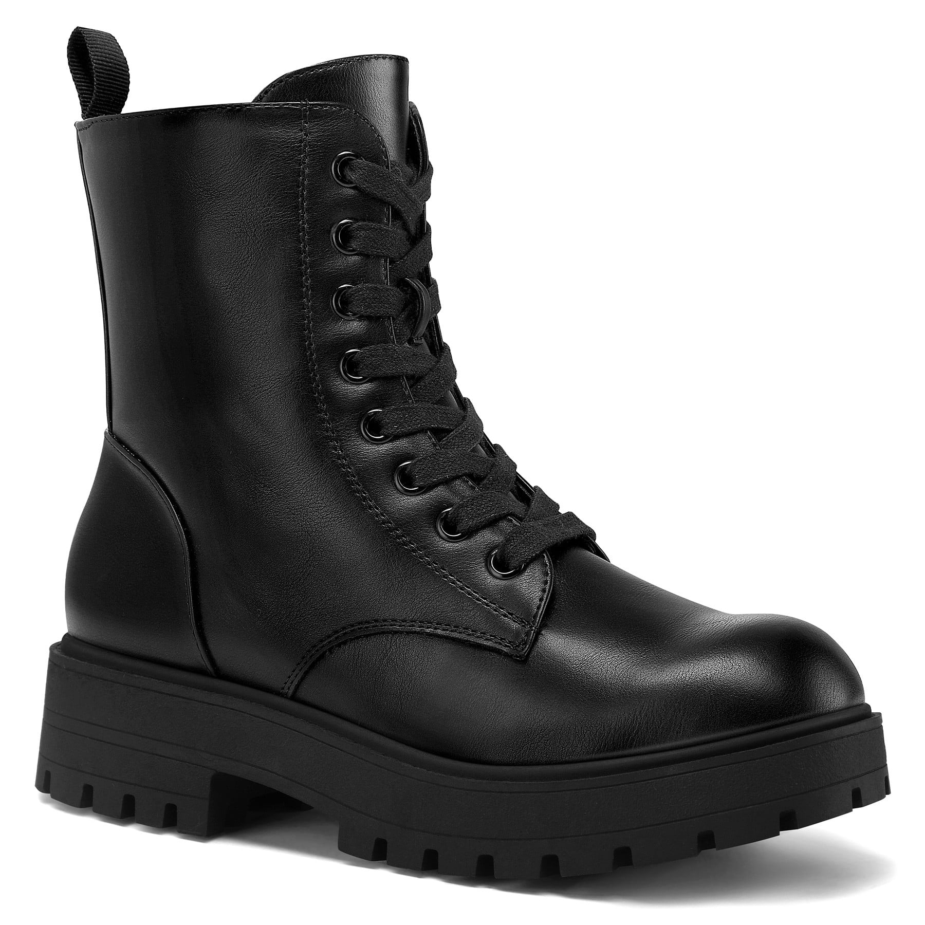 Bocca Women's Platform Combat Boots Black Lace-up Low Heel Ankle Boots 8M