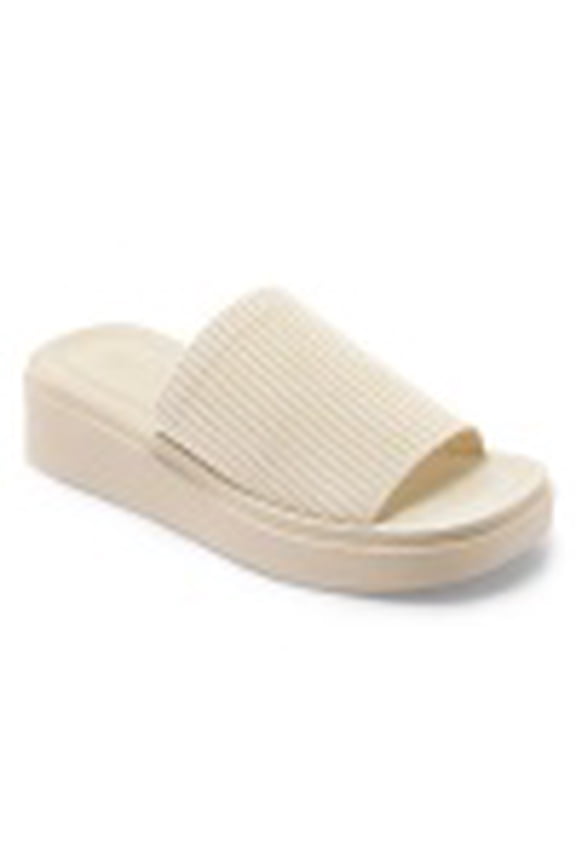 women Knit Platform Sandals Beige Open Toe 1.8 inch Slide Sandals 6M