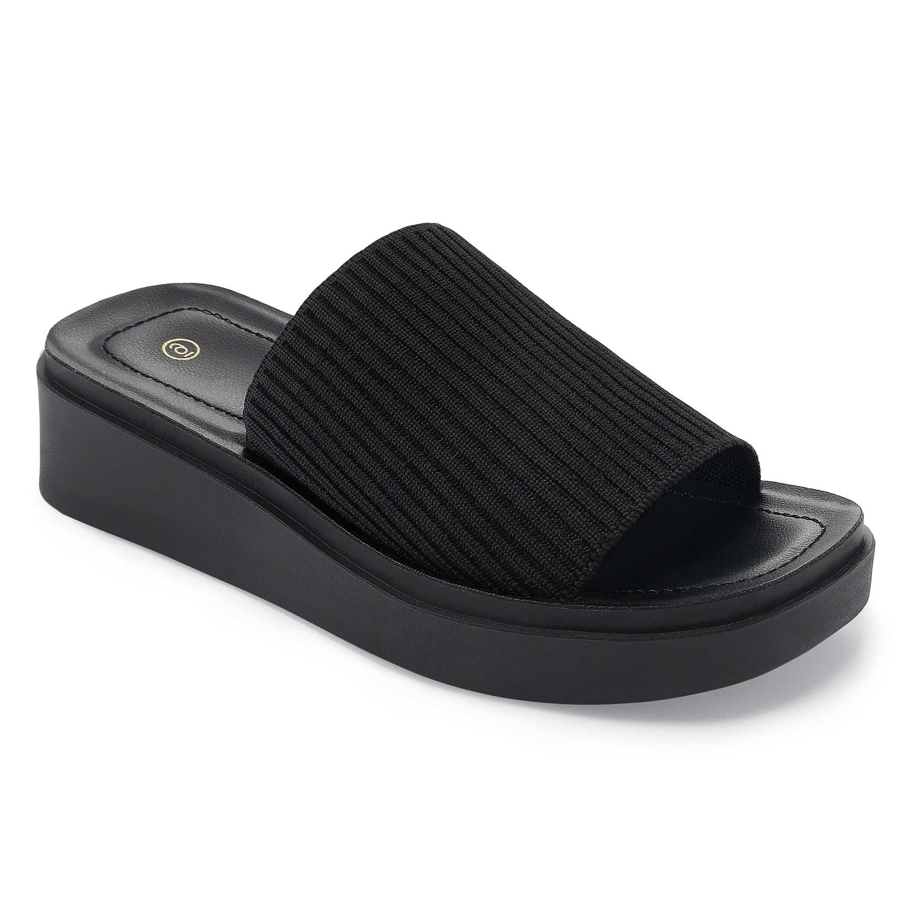 Bocca Women Knit Platform Sandals Black Open Toe Slide with 1.8 Inch ...