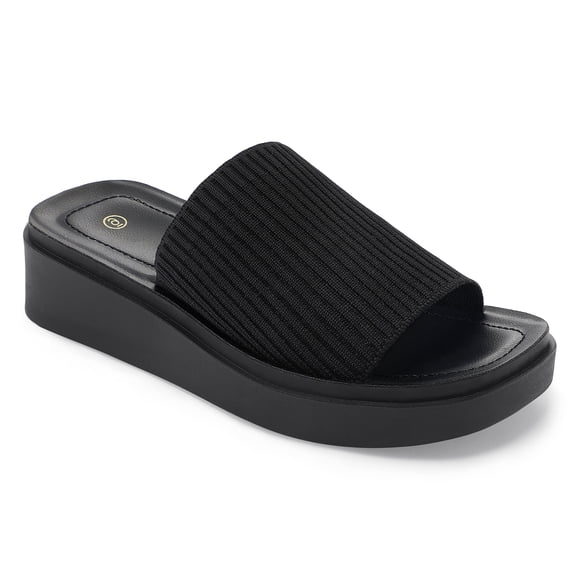 Bocca women Knit Platform Sandals Black Open Toe 1.8 inch Slide Sandals 8M