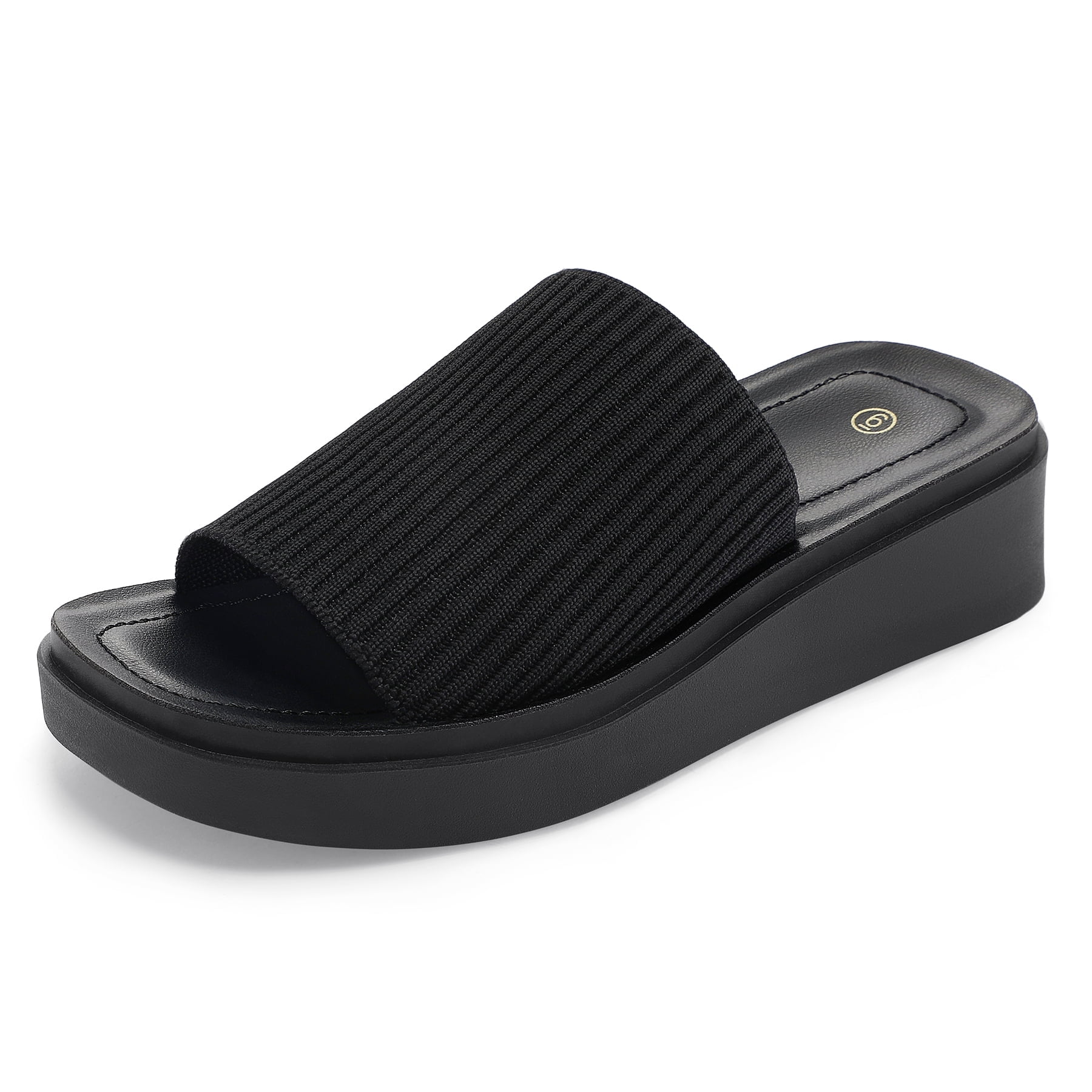 women Knit Platform Sandals Black Open Toe 1.8 inch Slide Sandals 8M