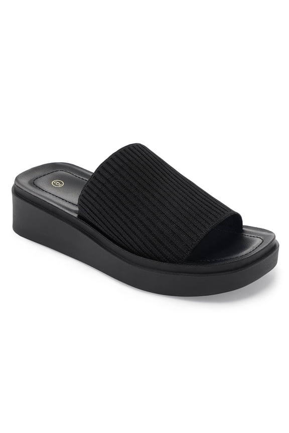 women Knit Platform Sandals Black Open Toe 1.8 inch Slide Sandals 9M