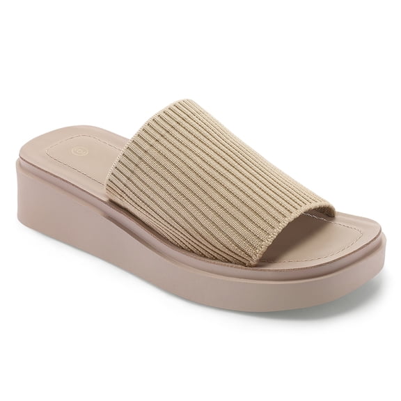 Bocca women Knit Platform Sandals Tan Open Toe 1.8 inch Slide Sandals 8M