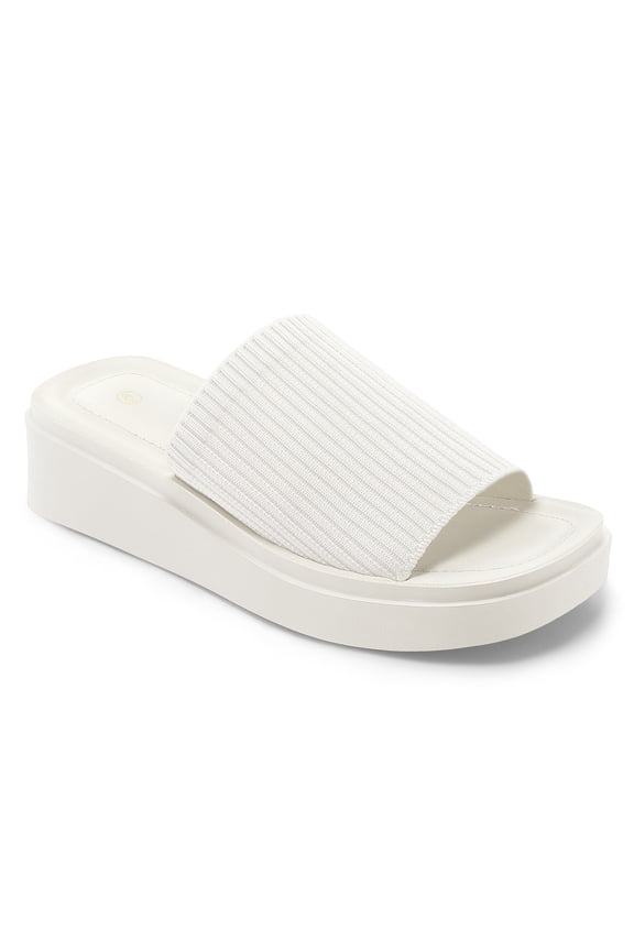 women Knit Platform Sandals White Open Toe 1.8 inch Slide Sandals 6M