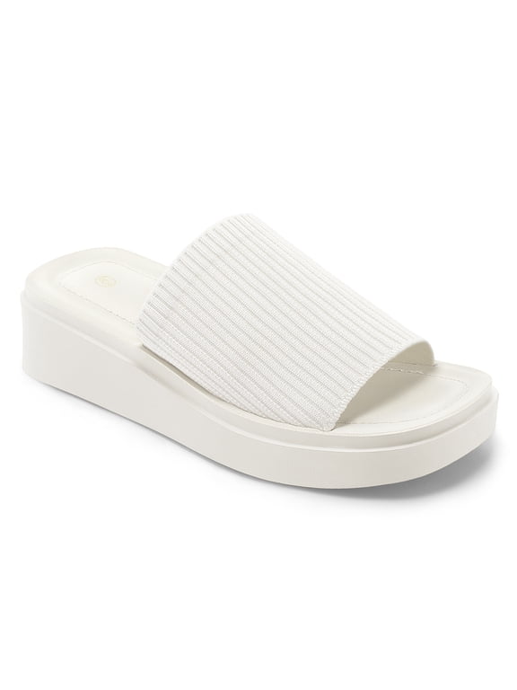 women Knit Platform Sandals White Open Toe 1.8 inch Slide Sandals 7M