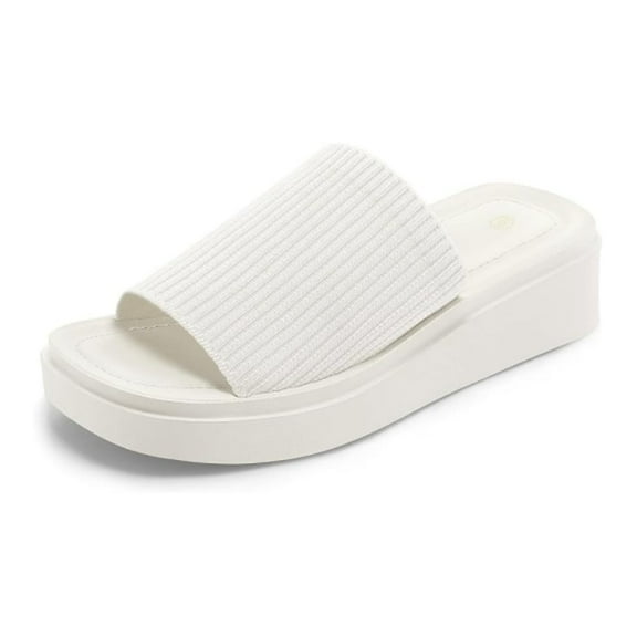 Bocca women Knit Platform Sandals White Open Toe 1.8 inch Slide Sandals 9M