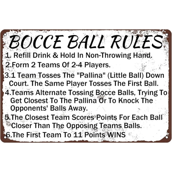 Bocce Ball Rules Vintage Metal Signs for Outdoor,Scoring Rules Poster Wall Decor Bocce Ball Crossing Tin Painting for Bar Pub Kitchen Home Garage Man Cave Decor 12x8 in