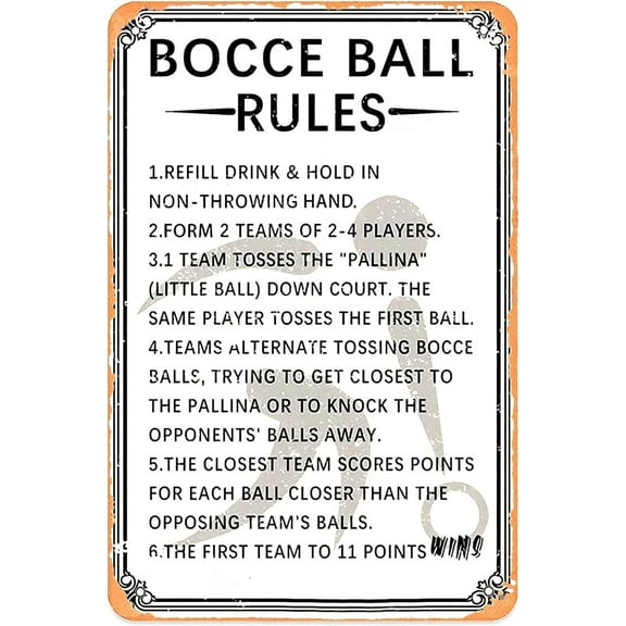 Bocce Ball Rules Vintage Metal Tin Sign,Scoring Rules Poster Wall Decor Door Hanging Plaque Bocce Ball Rules Rustic Decoration For Bar Pub Kitchen Home Rerstroom Garage Man Cave Shop Funny Retro Wall