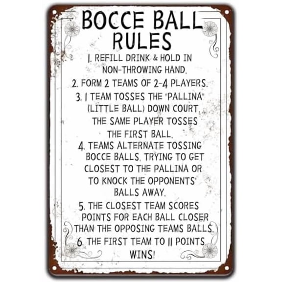 Bocce Ball Rules Vintage Tin Sign,Scoring Rules Poster Vintage Wall Decor Metal Plaque for Home Bar Pub Kitchen Farmhouse Garden Yard Man Cave Signs 8 X 12 Inch