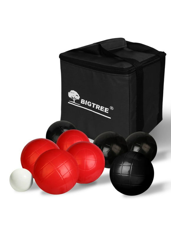 Bocce Ball Set, 3.5in Classic Bocci Ball Set with 8 Resin Bocce Balls/1 Pallino/Nylon Zippered Bag - Outdoor Family Games for Backyard/Lawn/Beach (Red & Black)