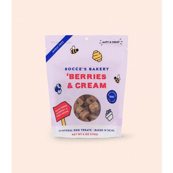 Bocce's Bakery Berries  Cream Soft  Chewy Dog Treats 6oz