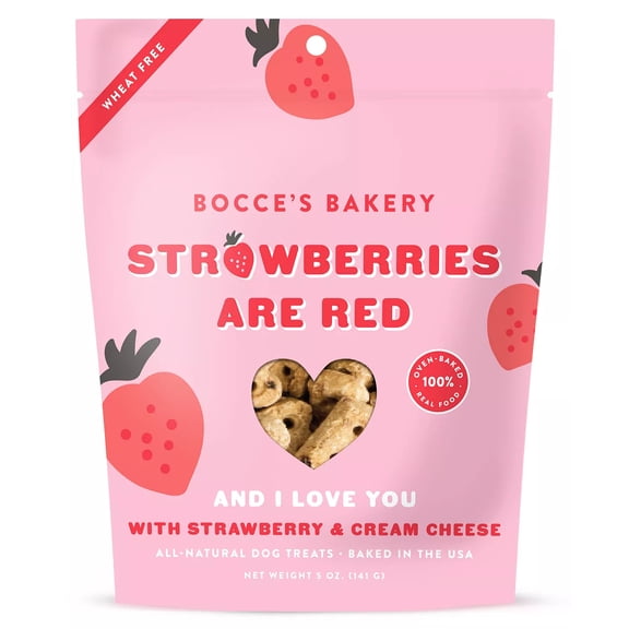Bocce's Bakery Strawberries are Red Biscuits Dog Treats, All Natural, Wheat Free, Made in USA, 5 oz