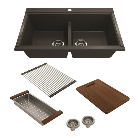 Bocchi 1618-0126 Baveno Lux 33-3/4" Undermount Double Basin Granite Kitchen Sink - Black