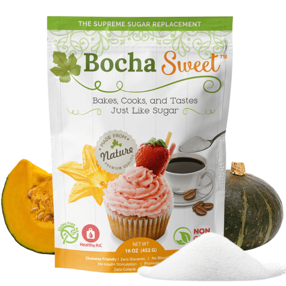 BochaSweet Supreme Sugar Replacement (16 oz), Low Calorie 1:1 Sugar Substitute, Kabocha Extract in Xylitol Structure, Diabetic Friendly, Gluten Free, Non GMO, No Bitter Aftertaste, Ideal for Baking