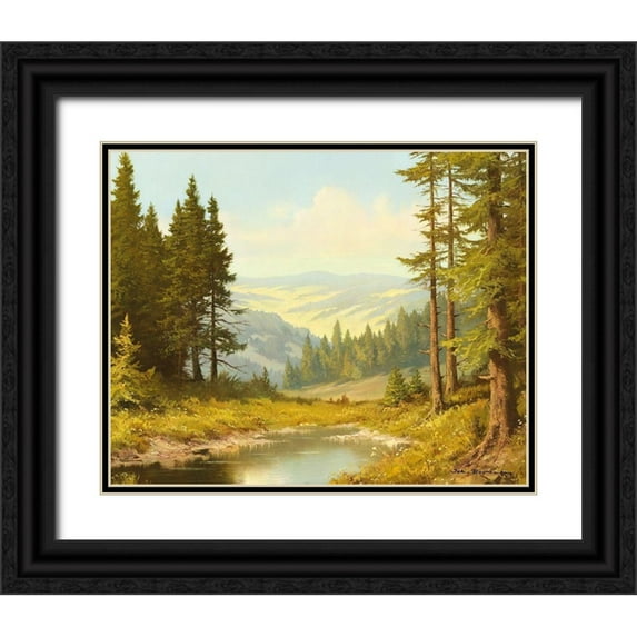 Bochmann, Joh. 18x15 Black Ornate Wood Framed with Double Matting Museum Art Print Titled - QUIET POND