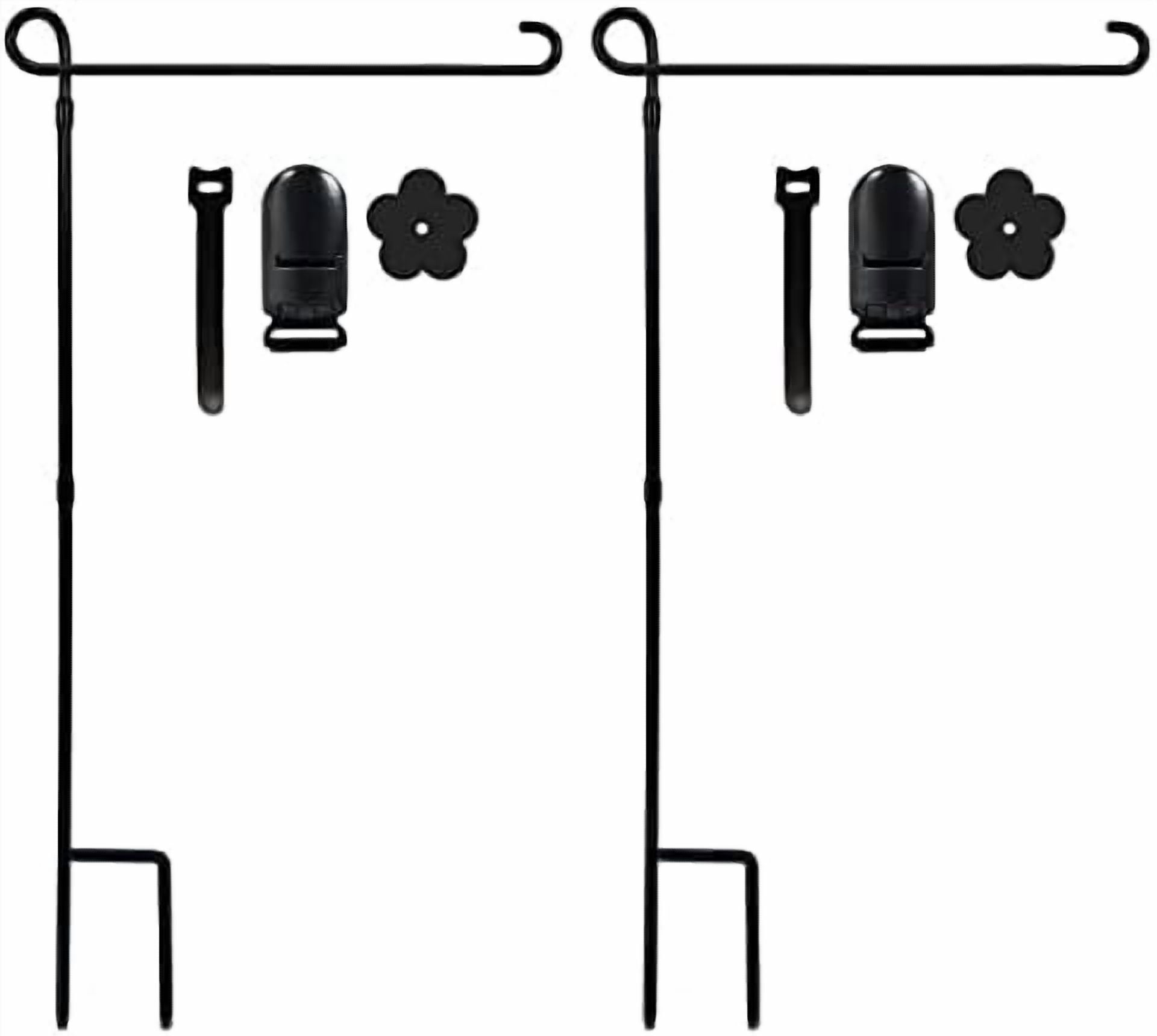 Bocianelli 2PC Garden Flag Holder Stand, Premium Yard Flag Holder Weather-Proof Metal Powder-Coated Flagpole with Clip and Stopper for American Flag, Fall Garden Flag, Outdoor Garden Decor