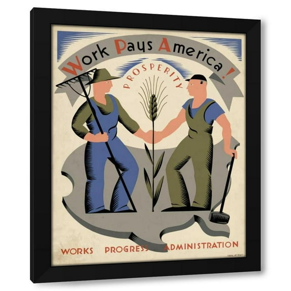 Vera Bock 20x24 Black Modern Wood Framed Wall Art Titled - Work pays America! Prosperity.