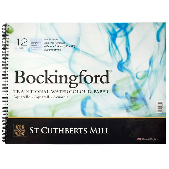 St Cuthberts Bockingford Watercolor Pad, Cold Pressed, Spiral Binding, 140lb/300gsm, 12 Sheet, 12x16 inch, 1 Count