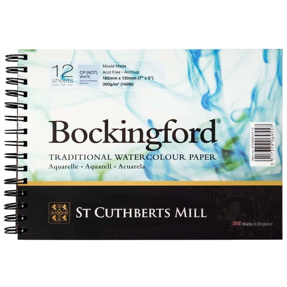 St Cuthberts Bockingford Watercolor Pad, Cold Pressed, Spiral Binding, 140lb/300gsm, 12 Sheet, 5x7 inch, 1 Count