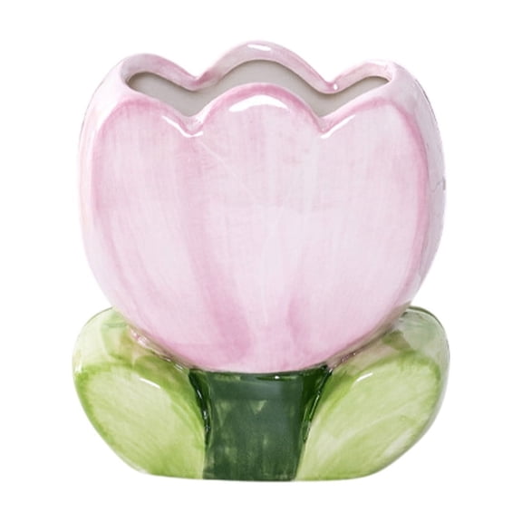 Qholemyo Cute Flower Ceramic Organizer Desktop Makeup Beauty Pencil Pot Chinoiserie Style Personalized Ceramic Pencil Pot Personalized Mini Flowerpot