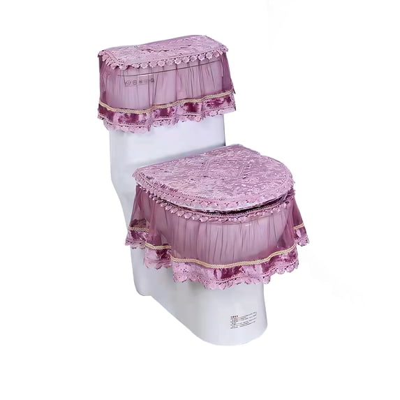 Qholemyo European Lace Toilet Cover With Zipper 3 Piece Bathroom Decorative Toilet Tank Cover