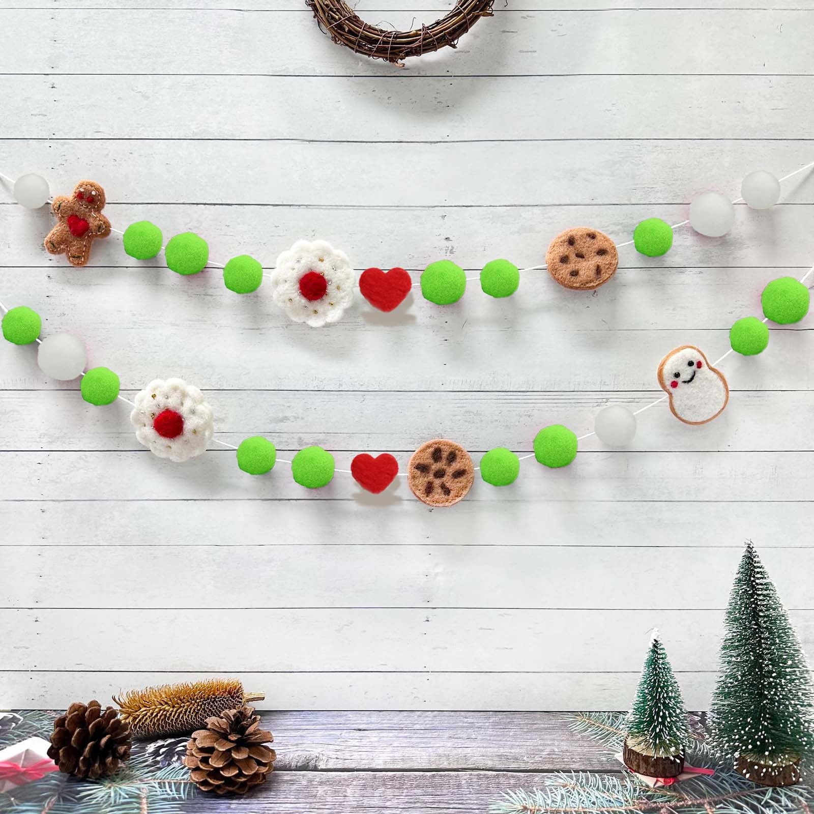 Bocqde Home Decor Polyester Wool Ball Christmas Decorations Green White