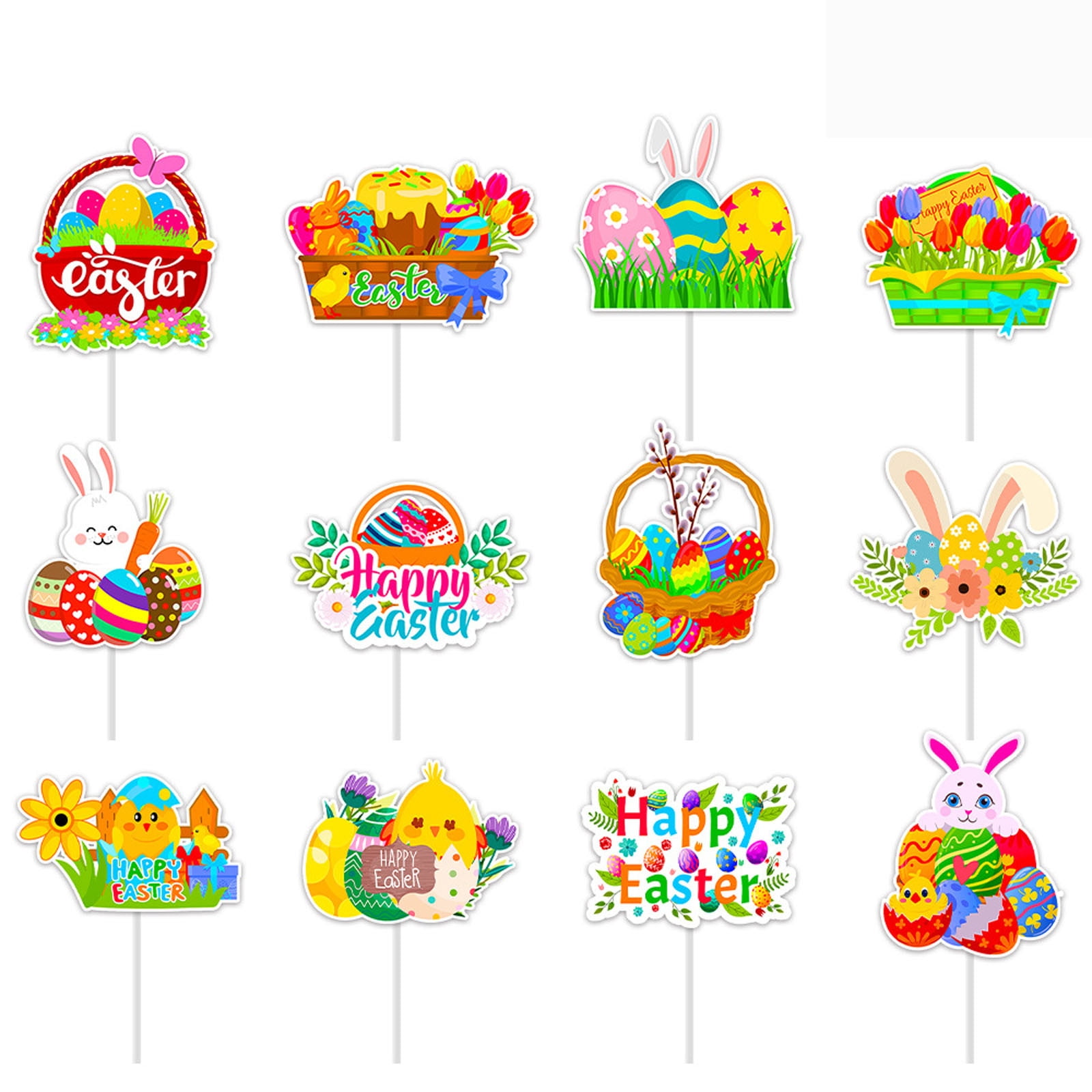 Bocqde Kids Educational Toys Easter Decoration Cake Flag Insert 12pcs Bunny Cup Flag Insert Party Supplies