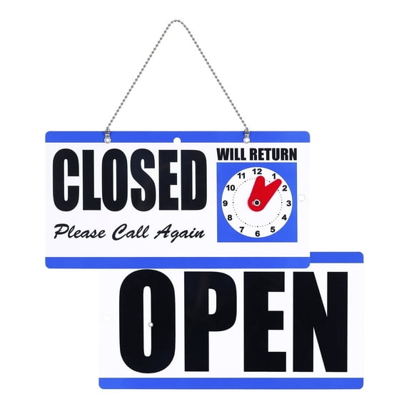 Bocyteopr Dual-Sided Open/Closed Sign With Adjustable Return Clock, 6"x11.5" Plastic Store Hanging Sign for Retail, Offices, Restaurants, Cafés, 1 Included