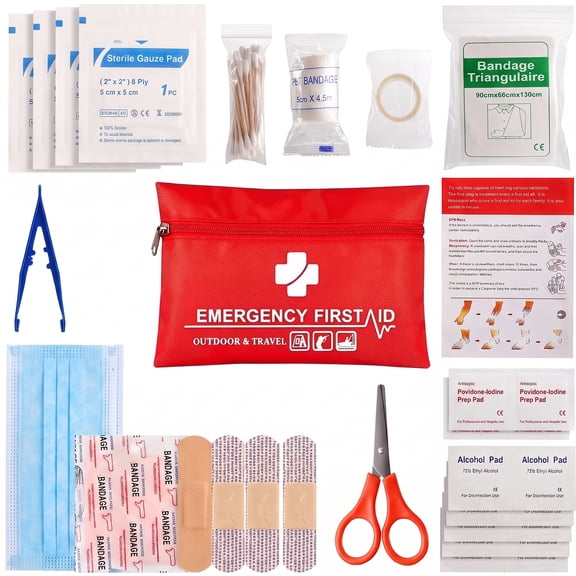 Bodaon,Small Portable First Aid Kit with Professional Scissors & Tweezers,Red
