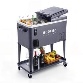 Bodega 50L 1.8 Cu.Ft Portable 12v Refrigerator Freezer, Rolling Wheeled Beverage Cooler for Patio, Porch,Party, Gathering