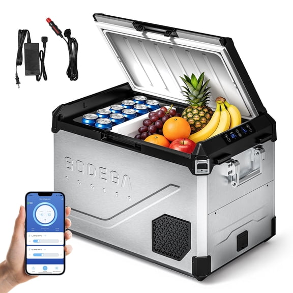 Bodega 63QT Portable Car Refrigerator, Dual Zone 12V/24V Stainless Steel Electric Cooler with App Control, Heavy-Duty Metal Fridge for SUV, Truck, RV, Camping & Fishing
