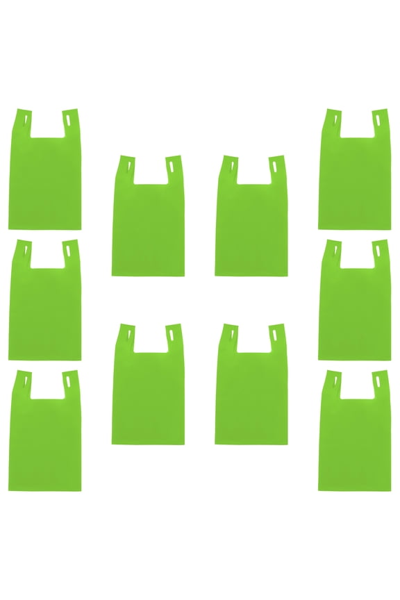Bodega Lightweight Tote Bags Set of 10, Bulk Pack - Reusable, Great for Grocery, Tradeshow, Party favors, Picnic - Lime Green