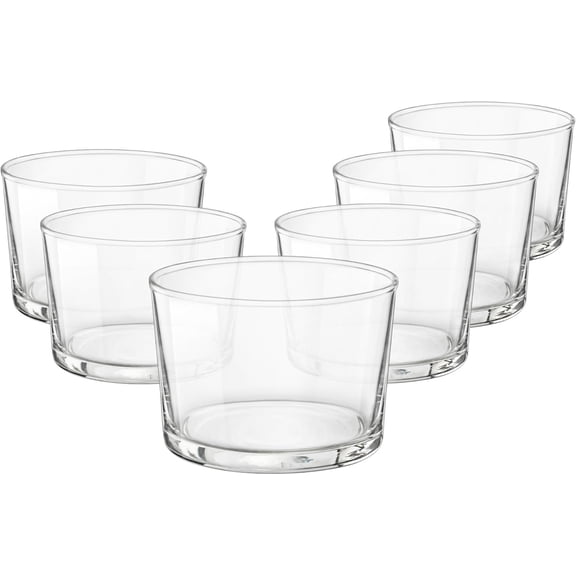 Bodega Mini Tumblers, Set of 6-7.5 Oz Clear Tempered Glass Cups for Water, , Juice & - Stackable Small Drinking Glassware for Kitchen & Bar Use