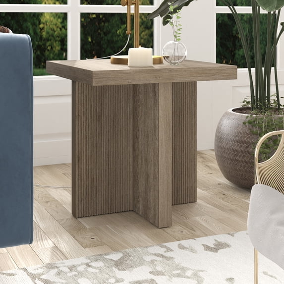 Boden 22" Wide Square Fluted Side Table in Antiqued Gray Oak