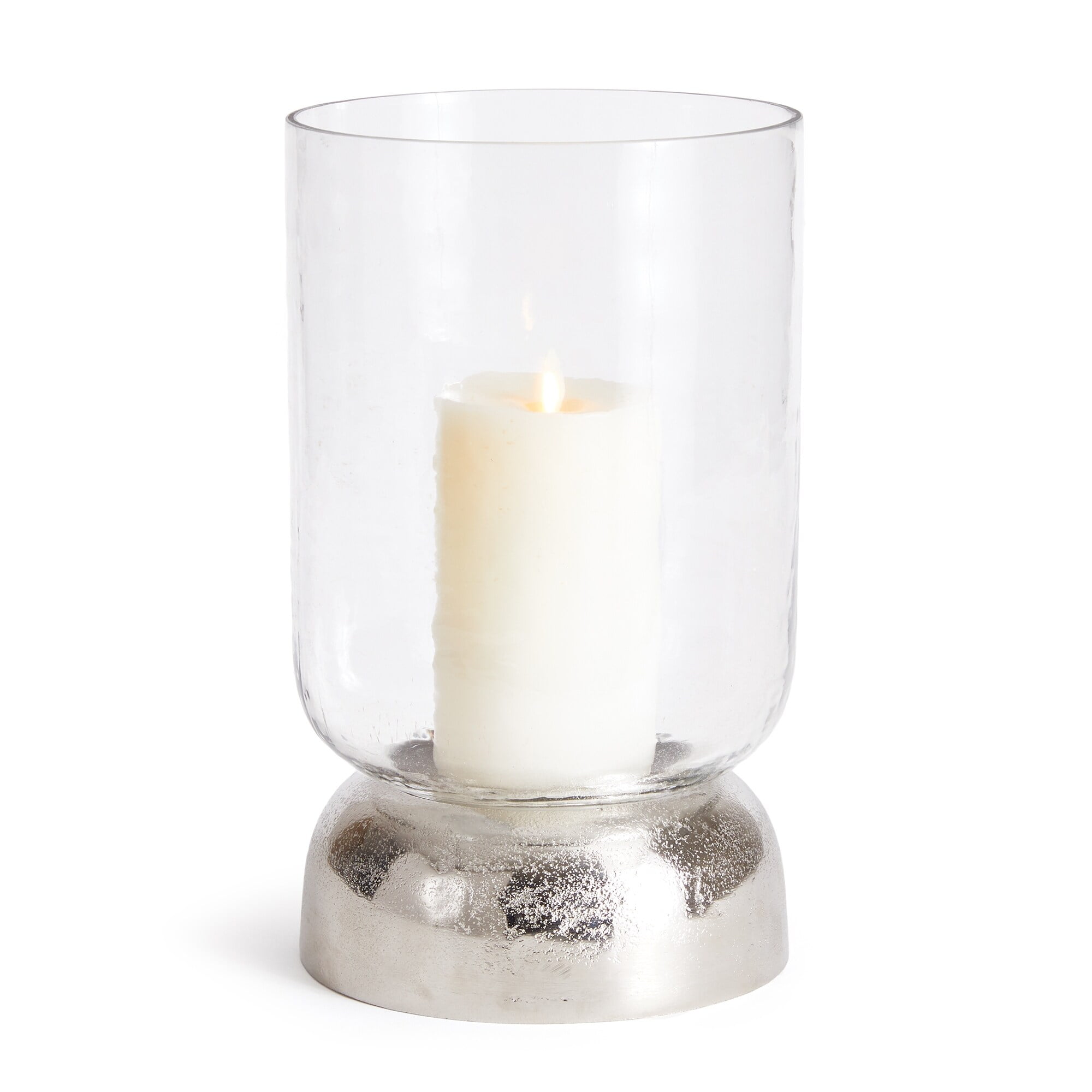 Serenade Domed Base Silver Hammered Glass Hurricane Candle Holder