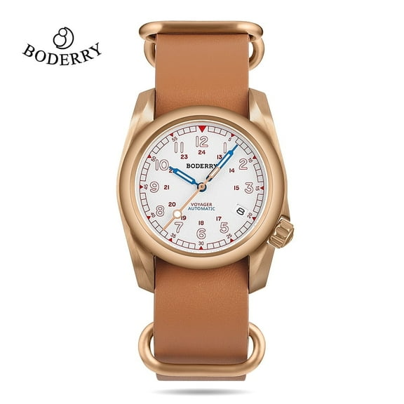 Boderry VOYAGER Field Watches Bronze Case Automatic Mechanical Watch 100M Waterproof Clock Military Vintage Wristwatch Mens
