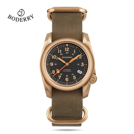 Boderry VOYAGER Field Watches Bronze Case Automatic Mechanical Watch 100M Waterproof Clock Military Vintage Wristwatch Mens