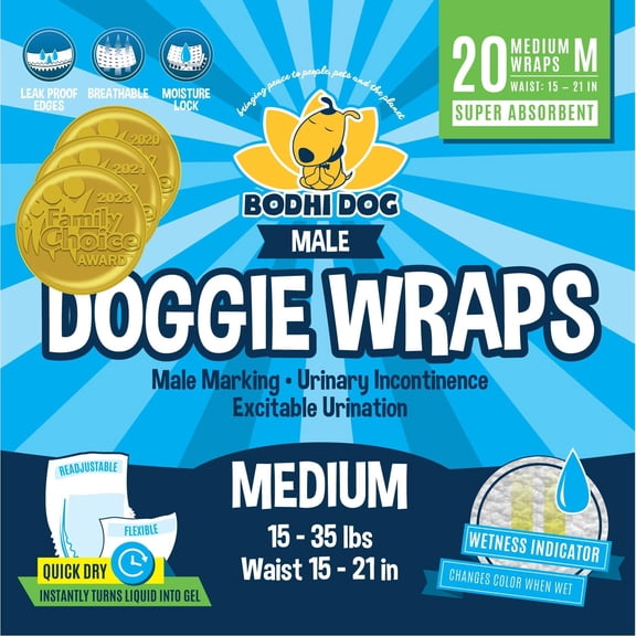 Bodhi Dog Disposable Male Dog Diapers - Super Absorbent, Leak-Proof Pee Wraps - Adjustable Fit, Comfortable Design, Advanced Moisture Control, and Wetness Indicator - Extra Large (20 Count)
