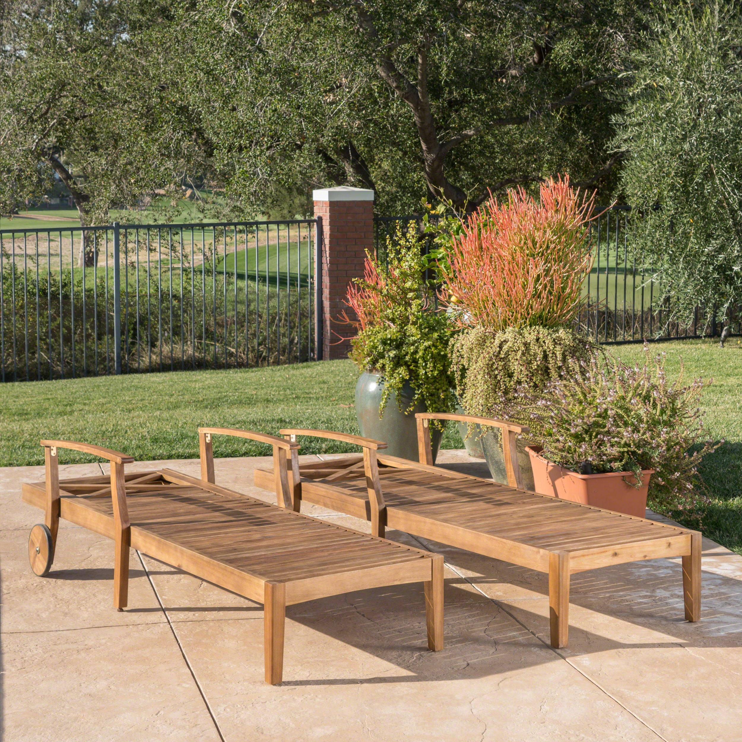 Bodhi Outdoor Acacia Wood Chaise Lounge, Set of 2, Teak