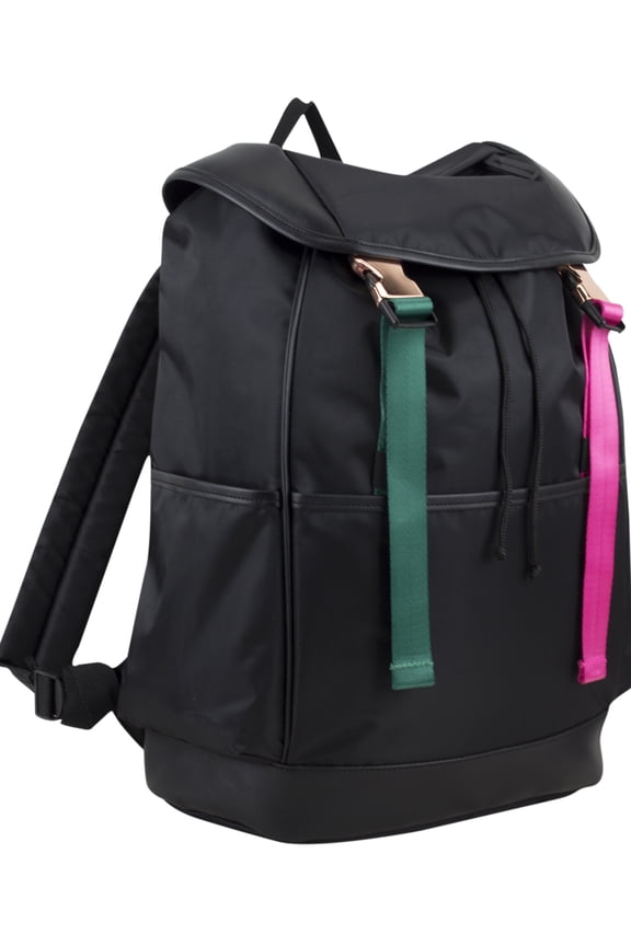 Unisex Drawstring Backpack with Dual Buckles, Black