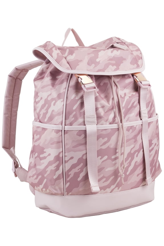 Unisex Drawstring Backpack with Dual Buckles, Pink Camoflauge