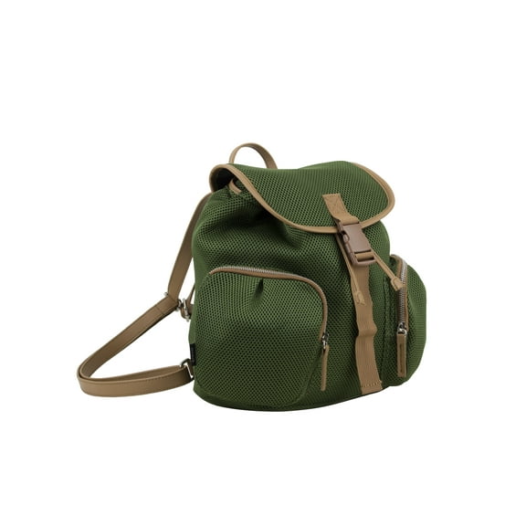 Bodhi Unisex Drawstring Mini Backpack Bag with Dual Zipper Pockets, Olive Green