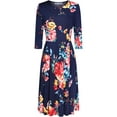 thumbnail image 1 of BodiLover, Women's, 3/4 Sleeve Round Neck Knee Length Faux Wrap Dress, Navy, M, 1 of 3