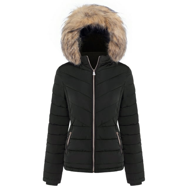 BodiLover, Women's, Fur Hooded Utility Jacket With Zipper and Flannel
